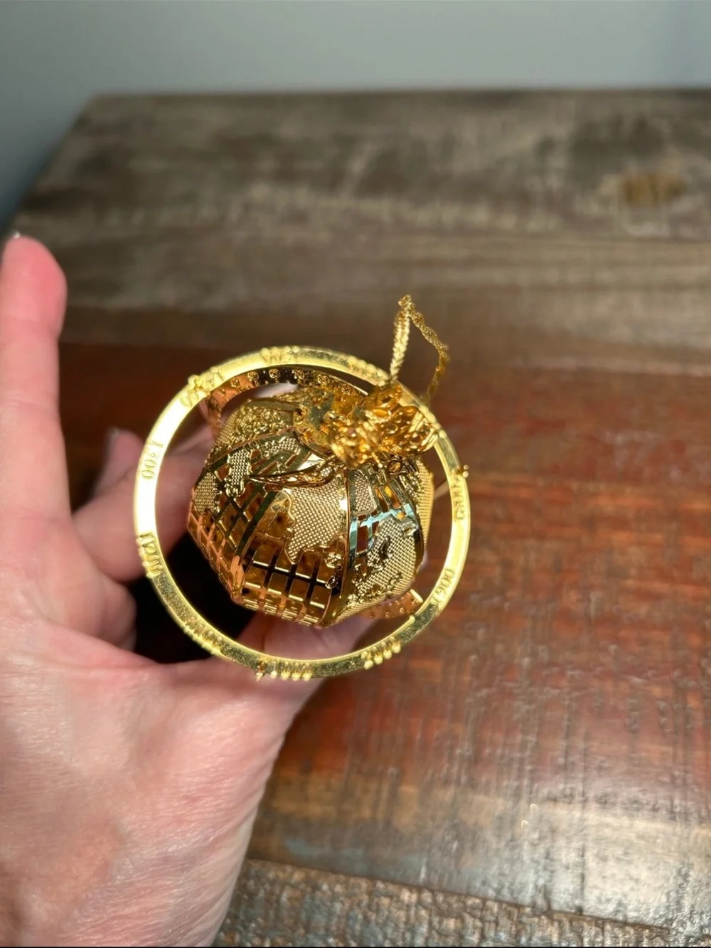 RARE Vintage Baldwin Brass 24k Gold Plt. 3D Millennium Globe Christmas Ornament